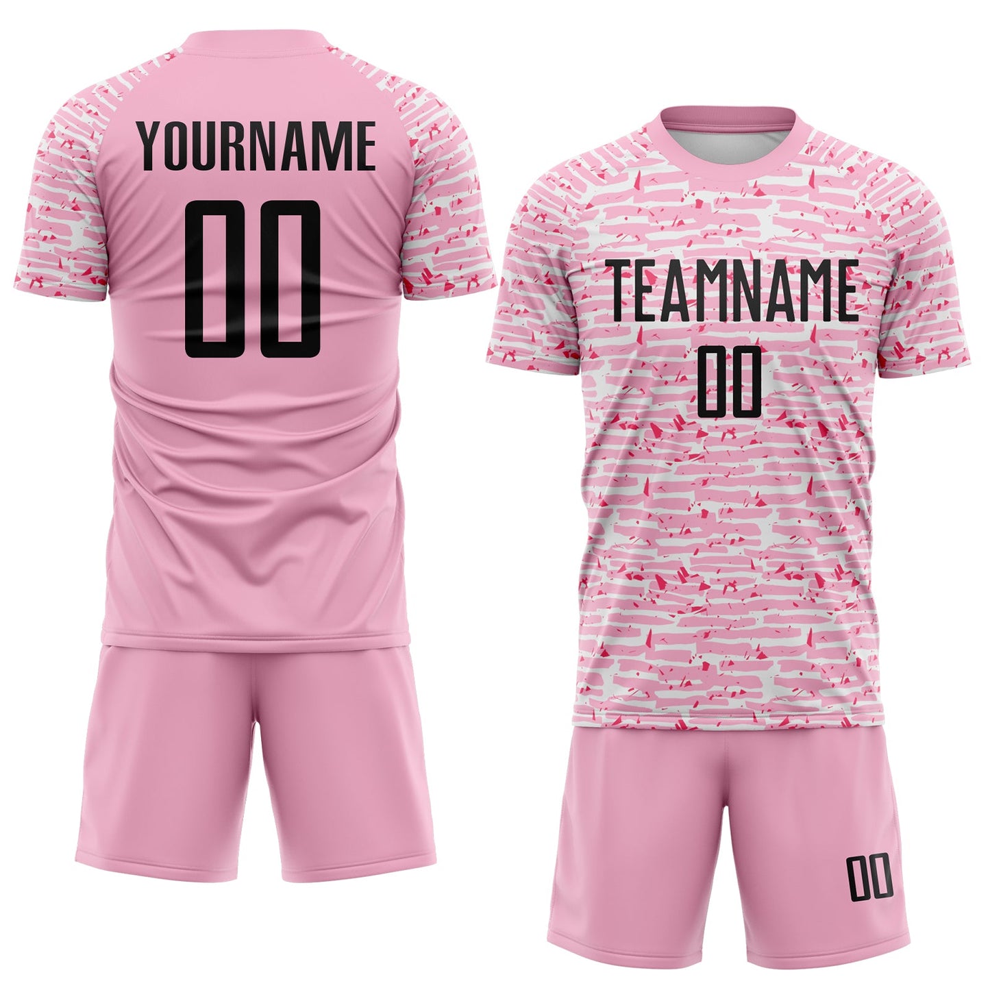 Custom Light Pink-Black Distressed Fragment Brush Stroke Sublimation Soccer Uniform Jersey view 2