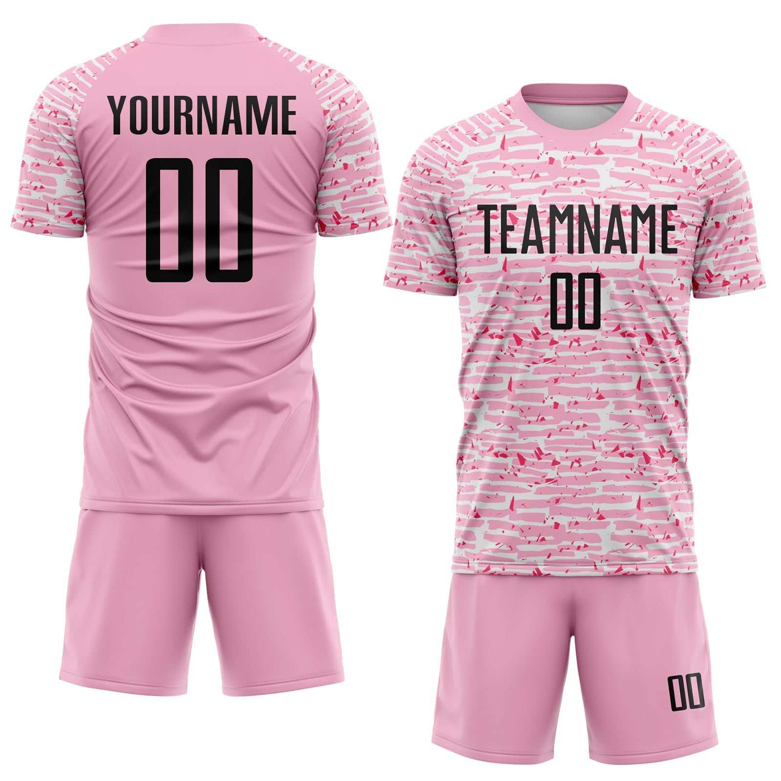 Custom Light Pink-Black Distressed Fragment Brush Stroke Sublimation Soccer Uniform Jersey view 2