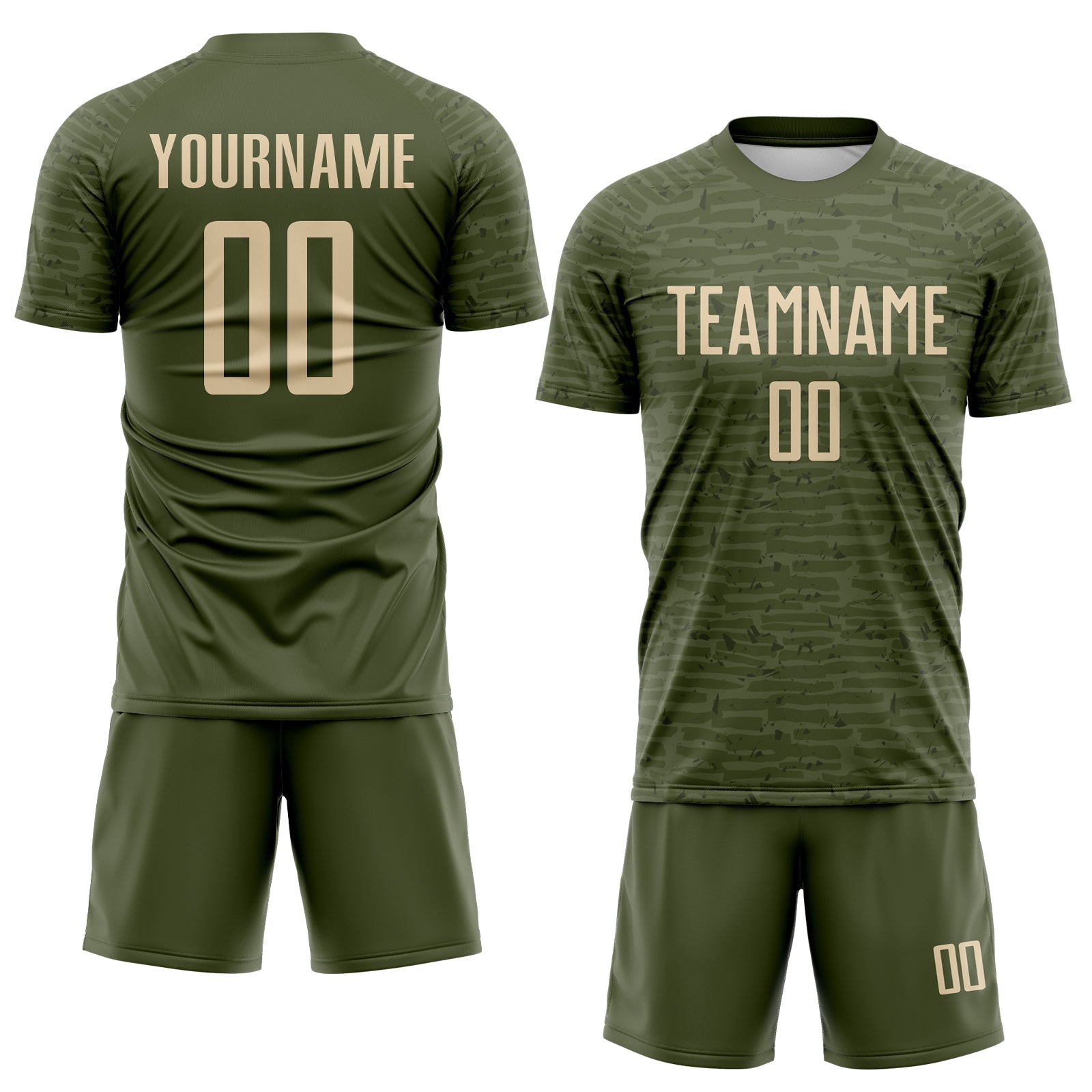 Custom Olive-City Cream Distressed Fragment Brush Stroke Sublimation Soccer Uniform Jersey view 2