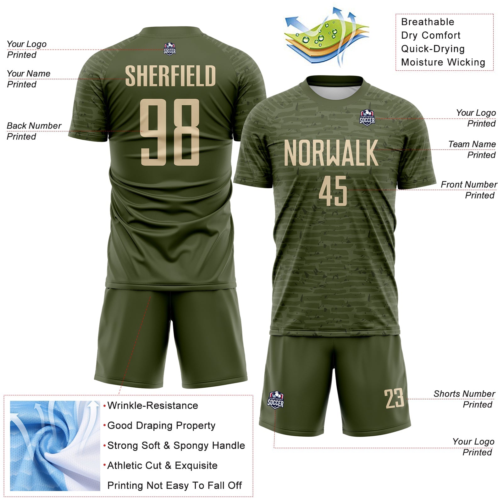 Custom Olive-City Cream Distressed Fragment Brush Stroke Sublimation Soccer Uniform Jersey view 4