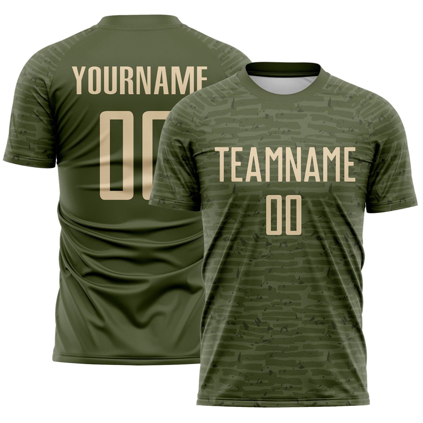 Custom Olive-City Cream Distressed Fragment Brush Stroke Sublimation Soccer Uniform Jersey - Main View