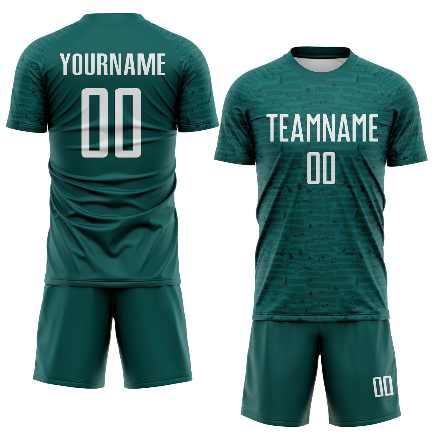 Custom Midnight Green-White Distressed Fragment Brush Stroke Sublimation Soccer Uniform Jersey view 2