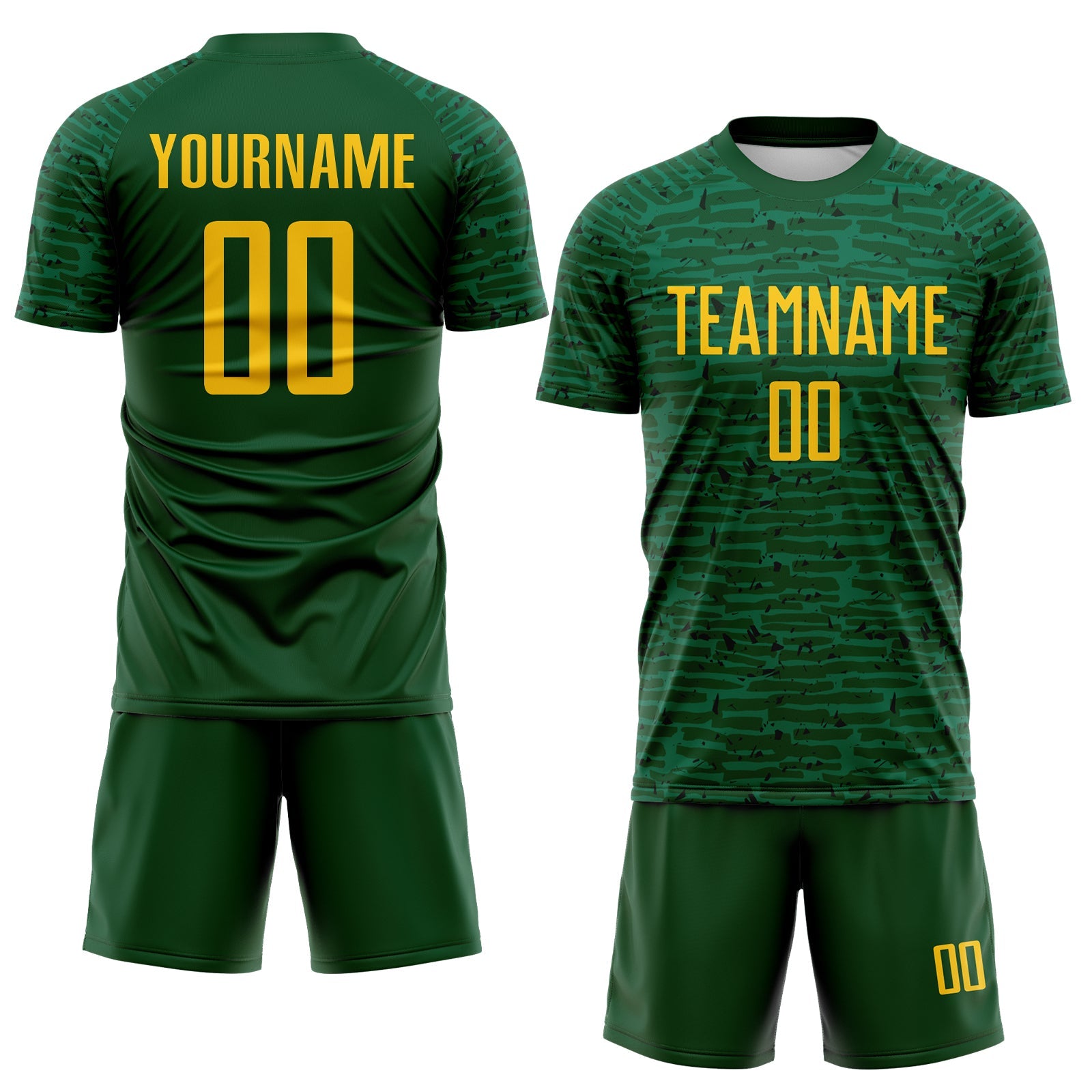 Custom Green-Yellow Distressed Fragment Brush Stroke Sublimation Soccer Uniform Jersey view 2