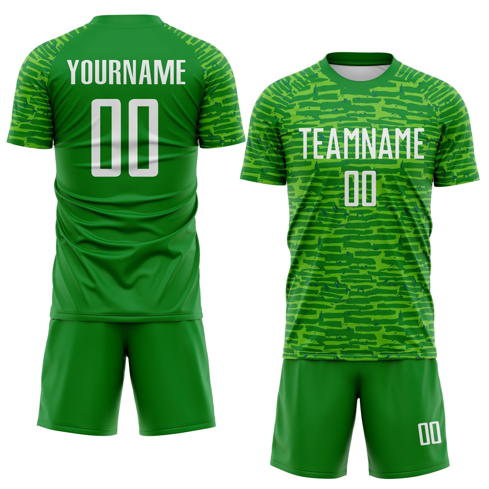 Custom Grass Green-White Distressed Fragment Brush Stroke Sublimation Soccer Uniform Jersey view 2