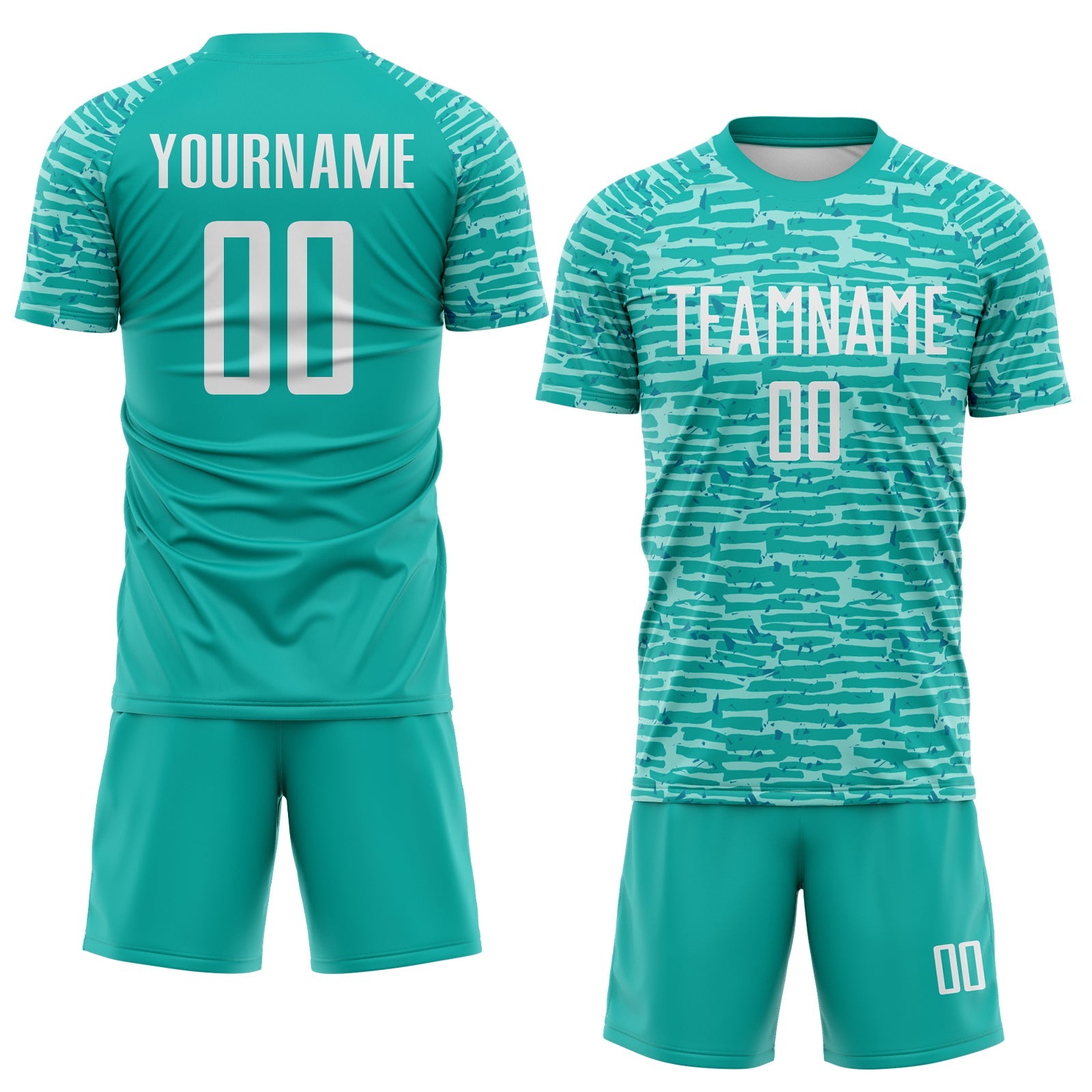 Custom Aqua-White Distressed Fragment Brush Stroke Sublimation Soccer Uniform Jersey view 2