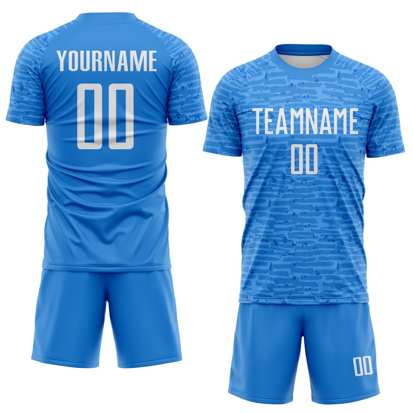 Custom Powder Blue-White Distressed Fragment Brush Stroke Sublimation Soccer Uniform Jersey view 2