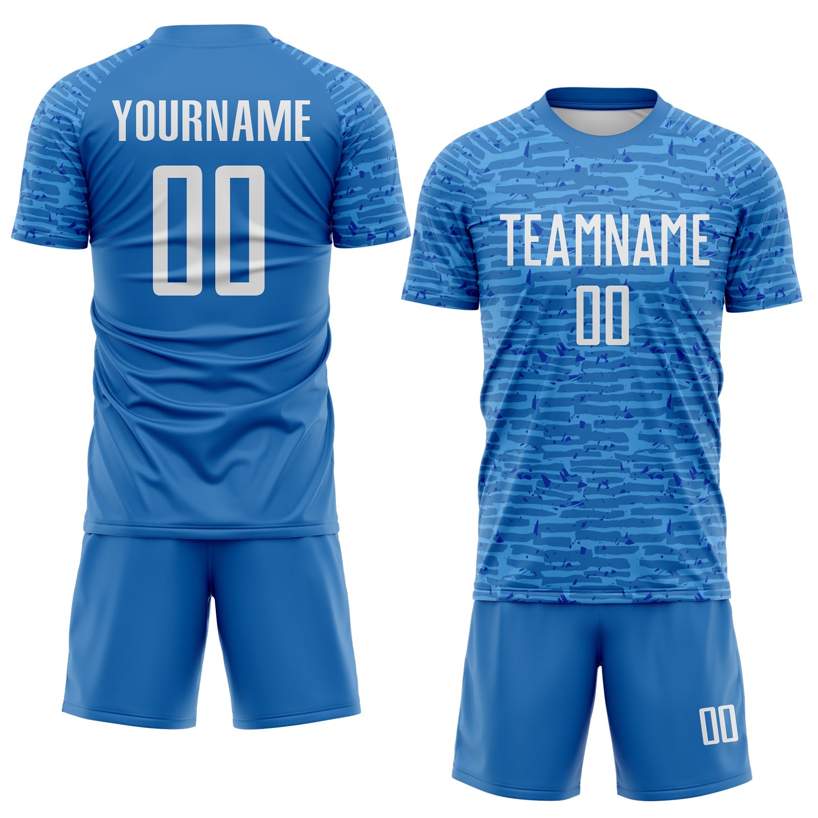 Custom Blue-White Distressed Fragment Brush Stroke Sublimation Soccer Uniform Jersey view 2