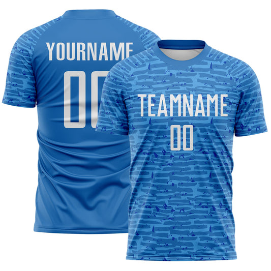 Custom Blue-White Distressed Fragment Brush Stroke Sublimation Soccer Uniform Jersey - Main View