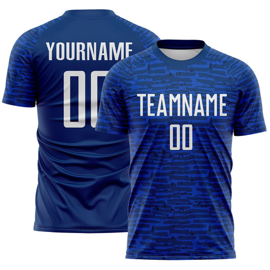 Custom US Navy Blue-White Distressed Fragment Brush Stroke Sublimation Soccer Uniform Jersey - Main View