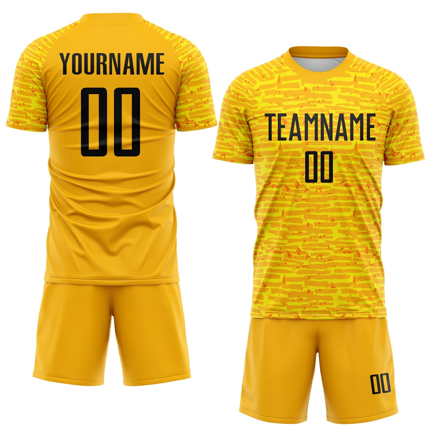 Custom Gold-Black Distressed Fragment Brush Stroke Sublimation Soccer Uniform Jersey view 2