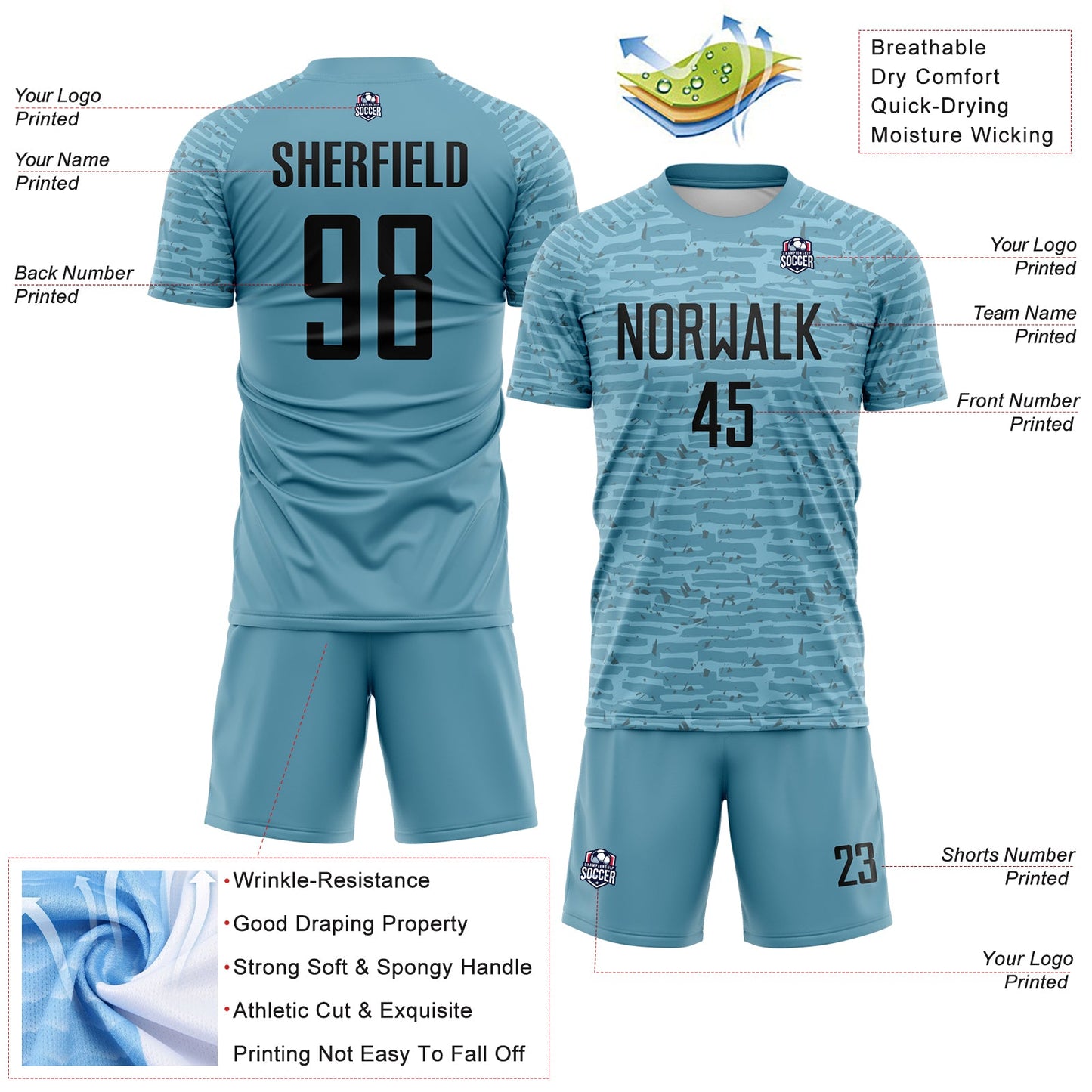 Custom Shadow Blue-Black Distressed Fragment Brush Stroke Sublimation Soccer Uniform Jersey view 4