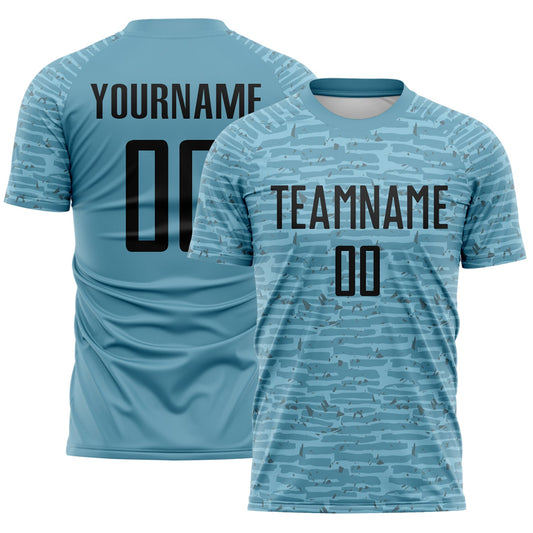 Custom Shadow Blue-Black Distressed Fragment Brush Stroke Sublimation Soccer Uniform Jersey - Main View