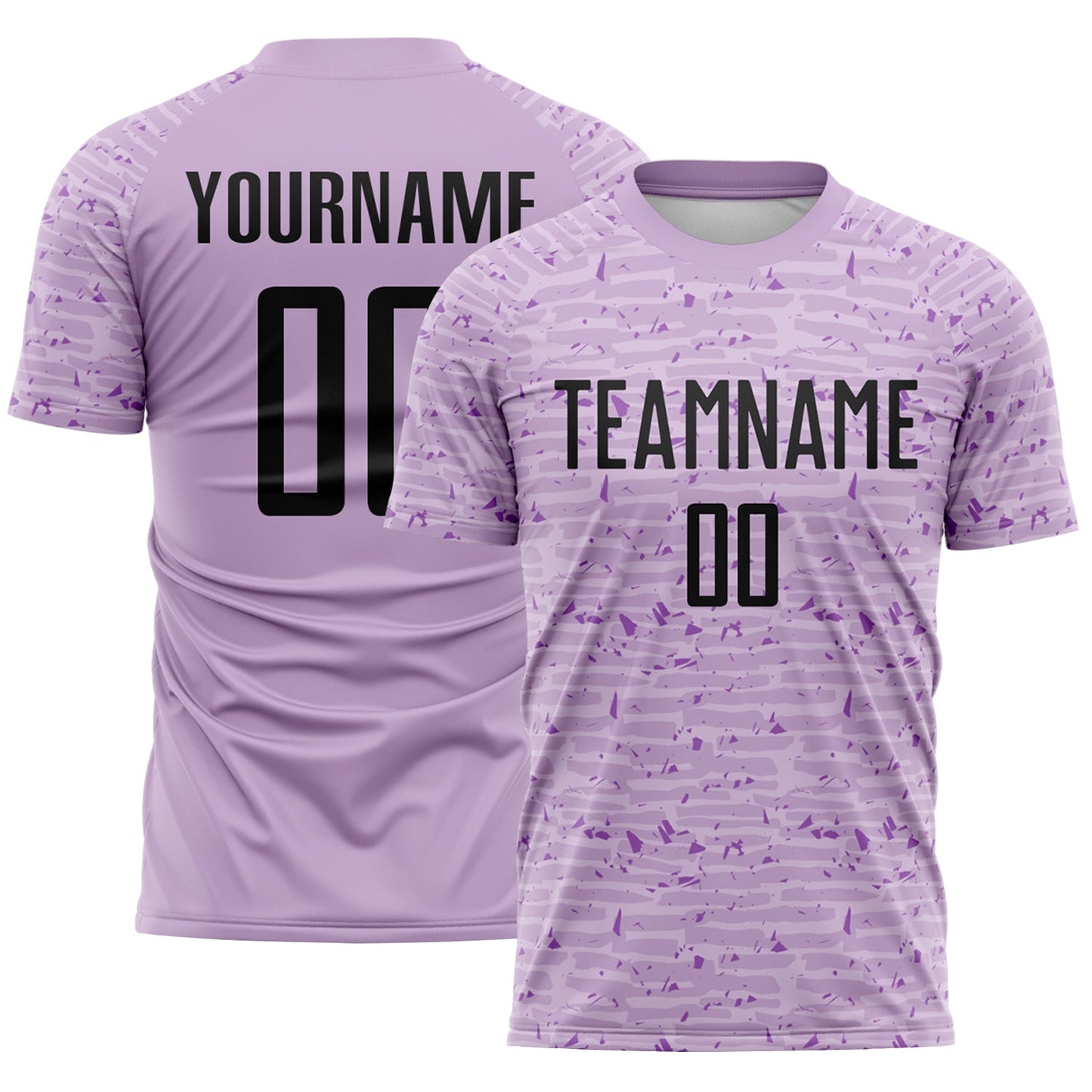 Custom Light Purple-Black Distressed Fragment Brush Stroke Sublimation Soccer Uniform Jersey - Main View