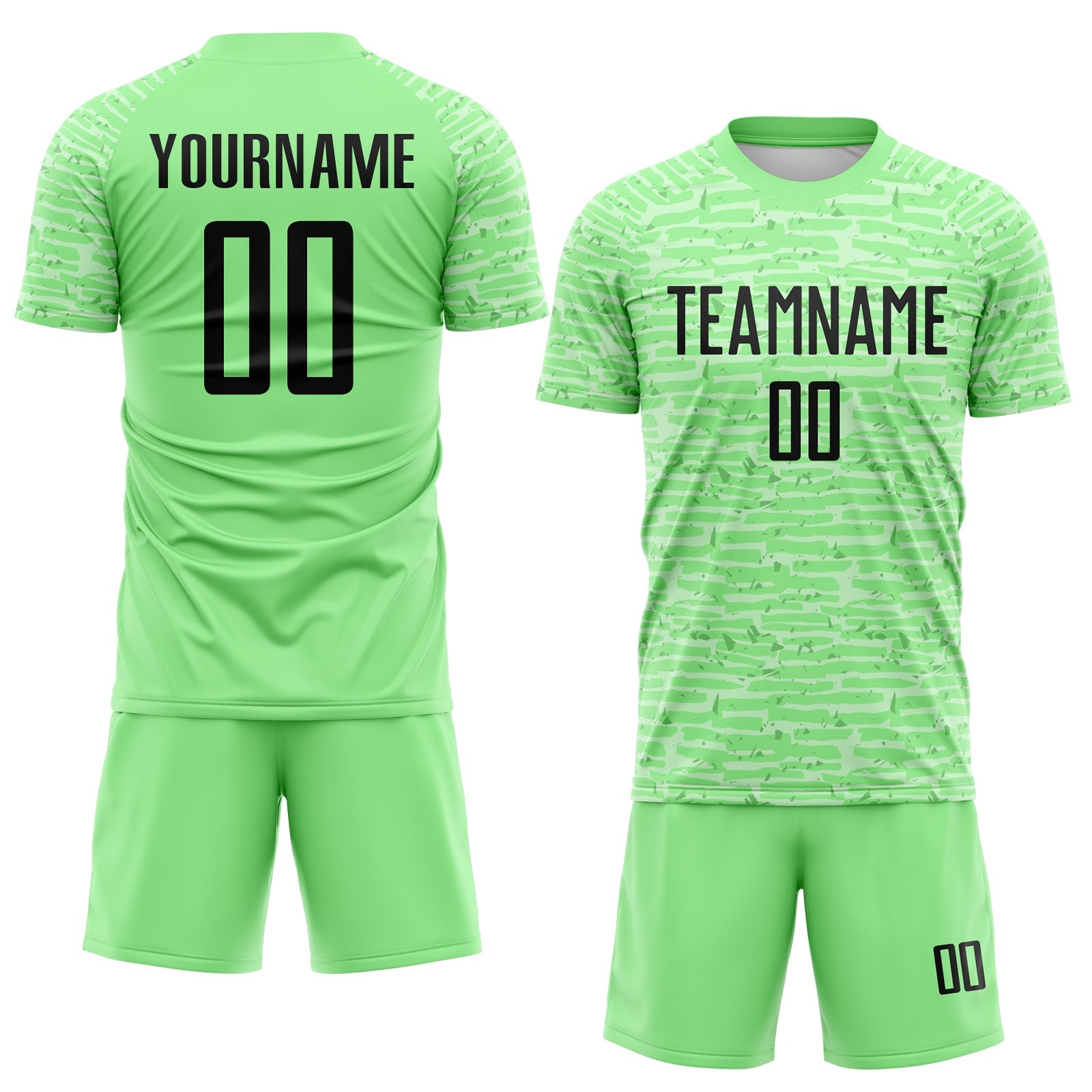 Custom Pea Green-Black Distressed Fragment Brush Stroke Sublimation Soccer Uniform Jersey view 2