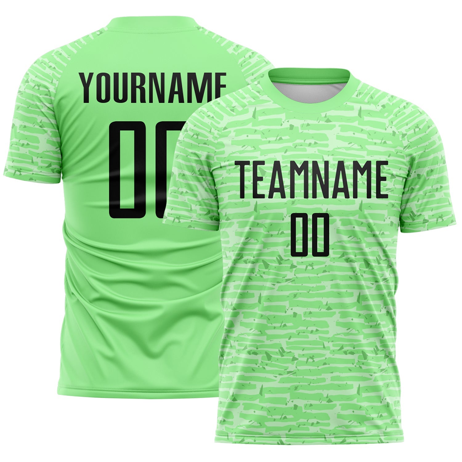 Custom Pea Green-Black Distressed Fragment Brush Stroke Sublimation Soccer Uniform Jersey - Main View