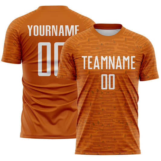 Custom Texas Orange-White Distressed Fragment Brush Stroke Sublimation Soccer Uniform Jersey - Main View