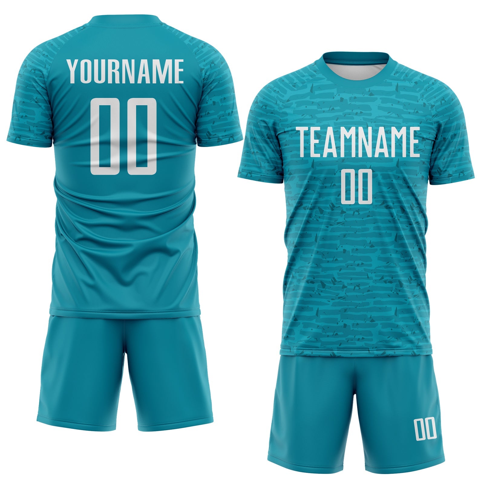 Custom Teal-White Distressed Fragment Brush Stroke Sublimation Soccer Uniform Jersey view 2