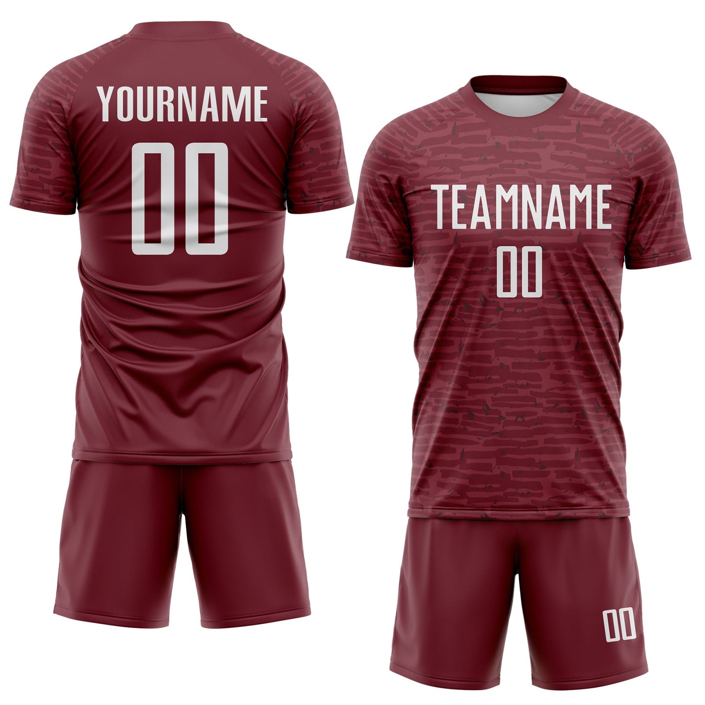 Custom Burgundy-White Distressed Fragment Brush Stroke Sublimation Soccer Uniform Jersey view 2