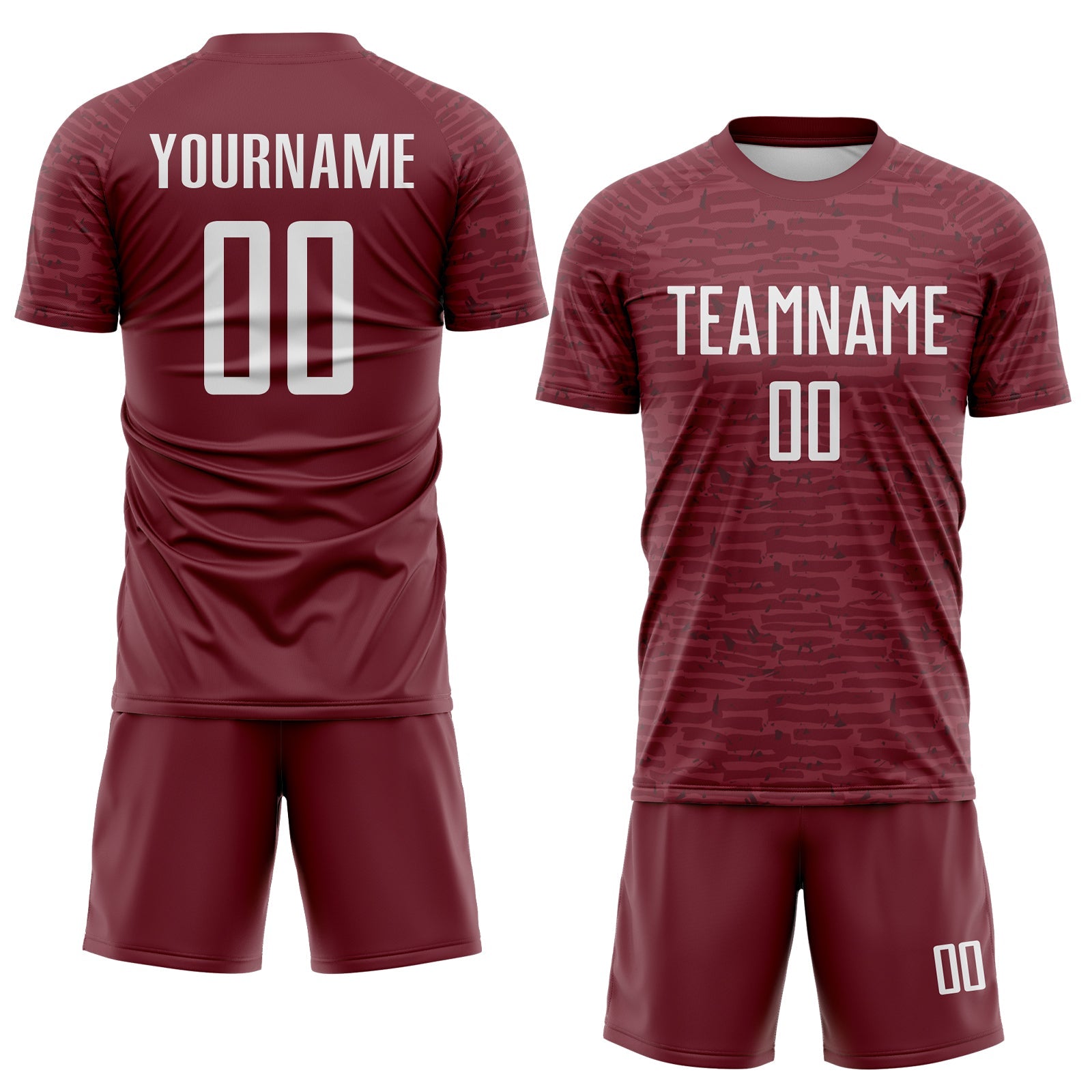 Custom Burgundy-White Distressed Fragment Brush Stroke Sublimation Soccer Uniform Jersey view 2