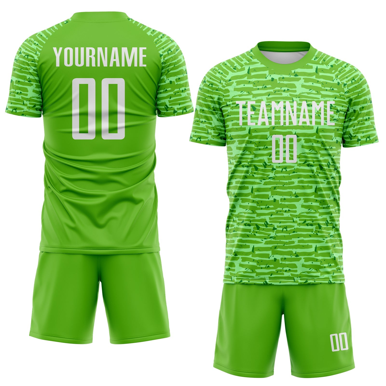 Custom Aurora Green-White Distressed Fragment Brush Stroke Sublimation Soccer Uniform Jersey view 2