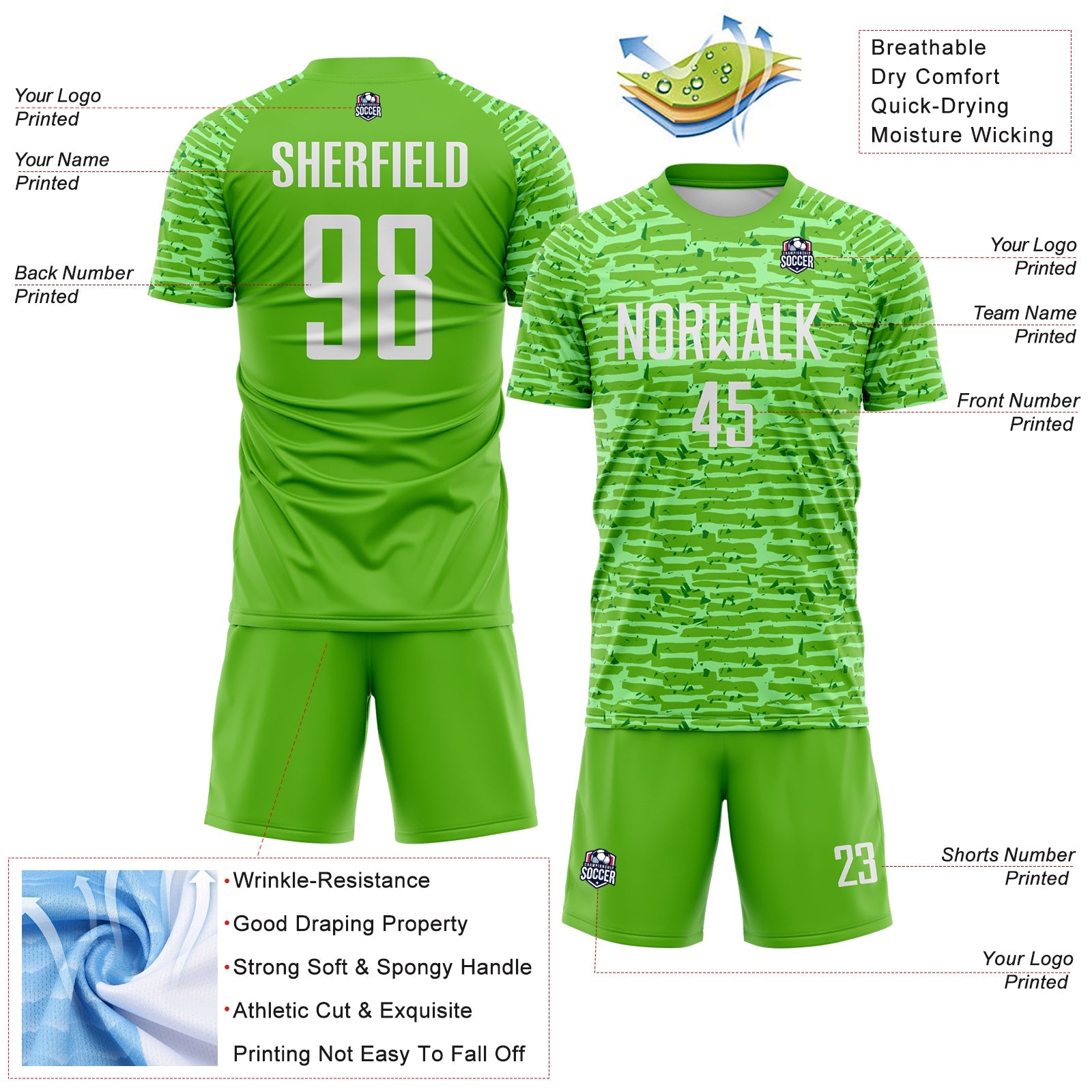 Custom Aurora Green-White Distressed Fragment Brush Stroke Sublimation Soccer Uniform Jersey view 4