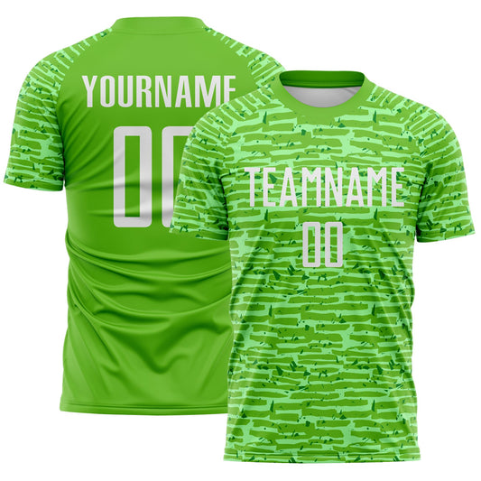 Custom Aurora Green-White Distressed Fragment Brush Stroke Sublimation Soccer Uniform Jersey - Main View