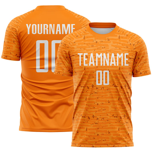 Custom Bay Orange-White Distressed Fragment Brush Stroke Sublimation Soccer Uniform Jersey - Main View