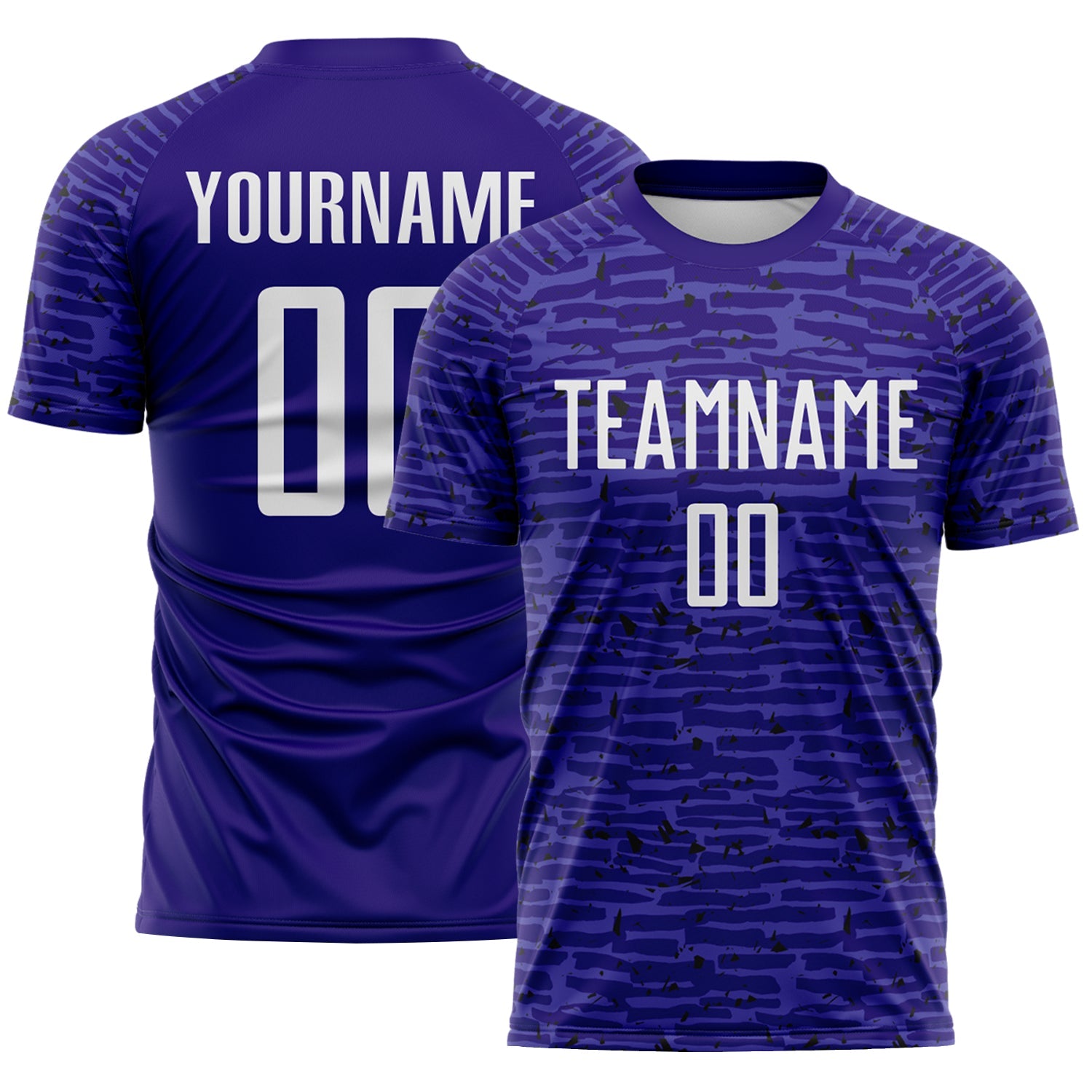 Custom Dark Purple-White Distressed Fragment Brush Stroke Sublimation Soccer Uniform Jersey - Main View