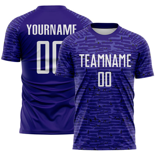 Custom Dark Purple-White Distressed Fragment Brush Stroke Sublimation Soccer Uniform Jersey - Main View