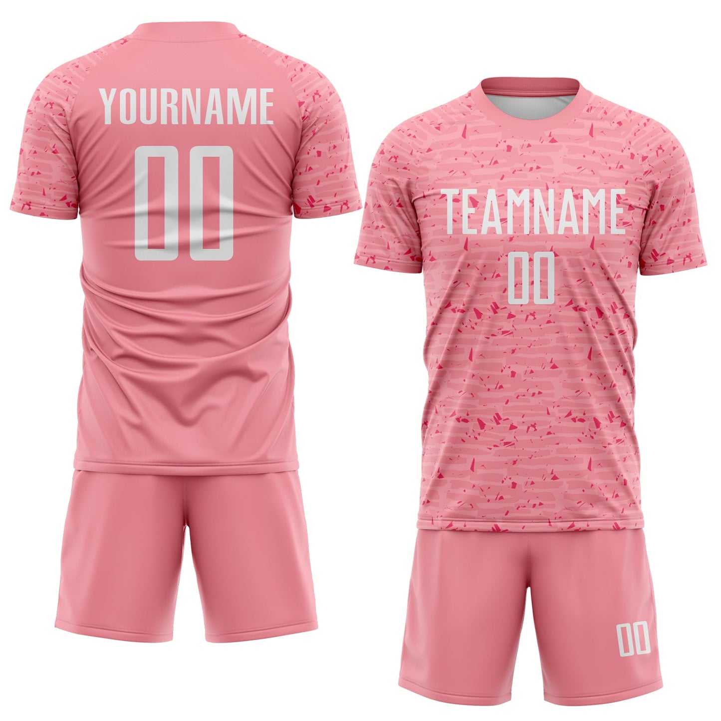 Custom Medium Pink-White Distressed Fragment Brush Stroke Sublimation Soccer Uniform Jersey view 2