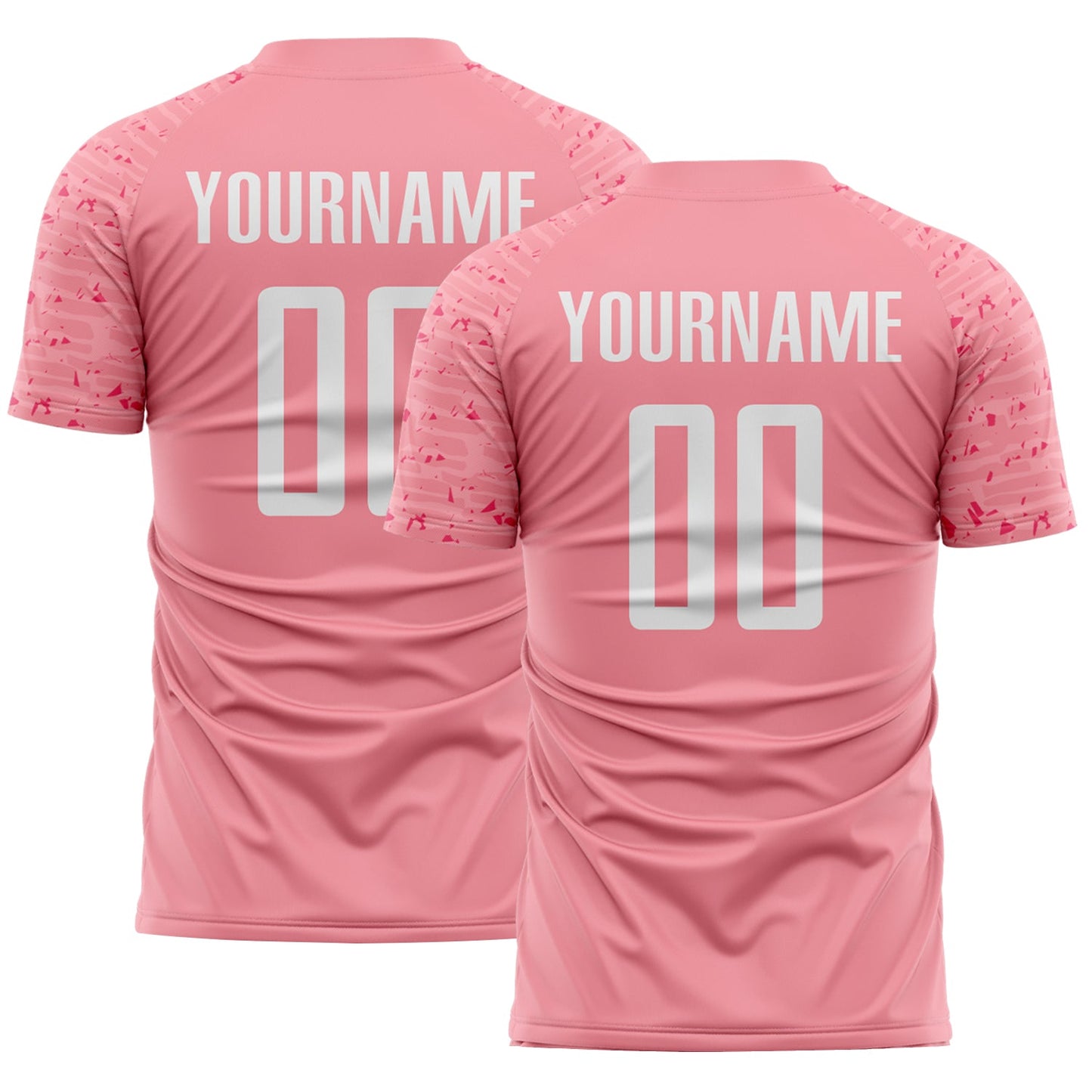 Custom Medium Pink-White Distressed Fragment Brush Stroke Sublimation Soccer Uniform Jersey - Main View