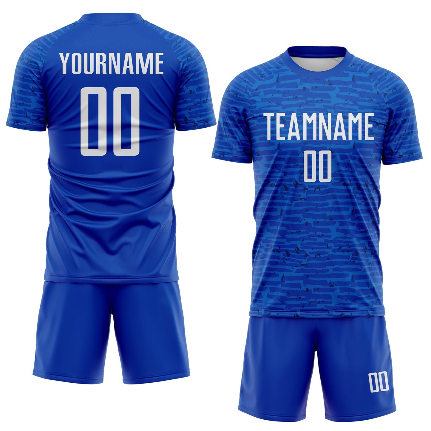 Custom Thunder Blue-White Distressed Fragment Brush Stroke Sublimation Soccer Uniform Jersey view 2