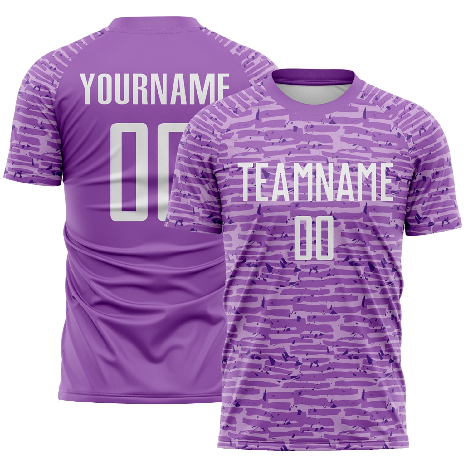 Custom Medium Purple-White Distressed Fragment Brush Stroke Sublimation Soccer Uniform Jersey - Main View