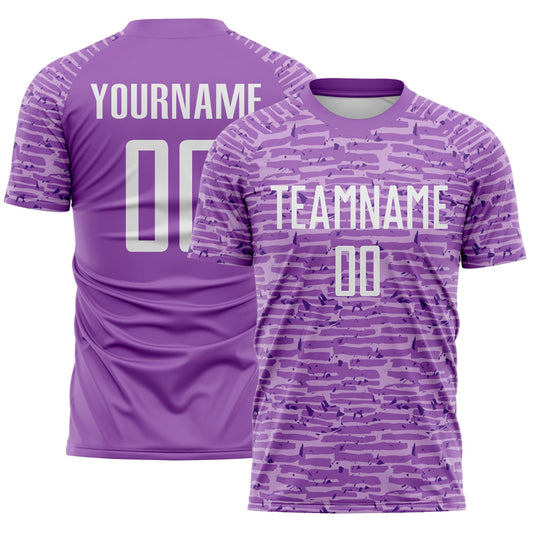 Custom Medium Purple-White Distressed Fragment Brush Stroke Sublimation Soccer Uniform Jersey - Main View