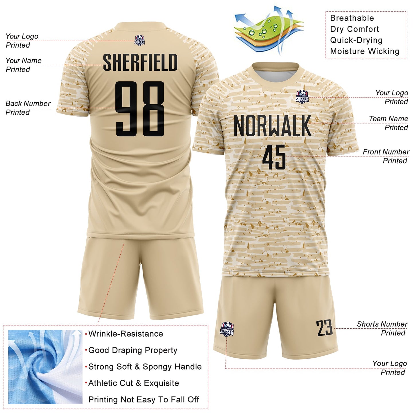 Custom City Cream-Black Distressed Fragment Brush Stroke Sublimation Soccer Uniform Jersey view 4