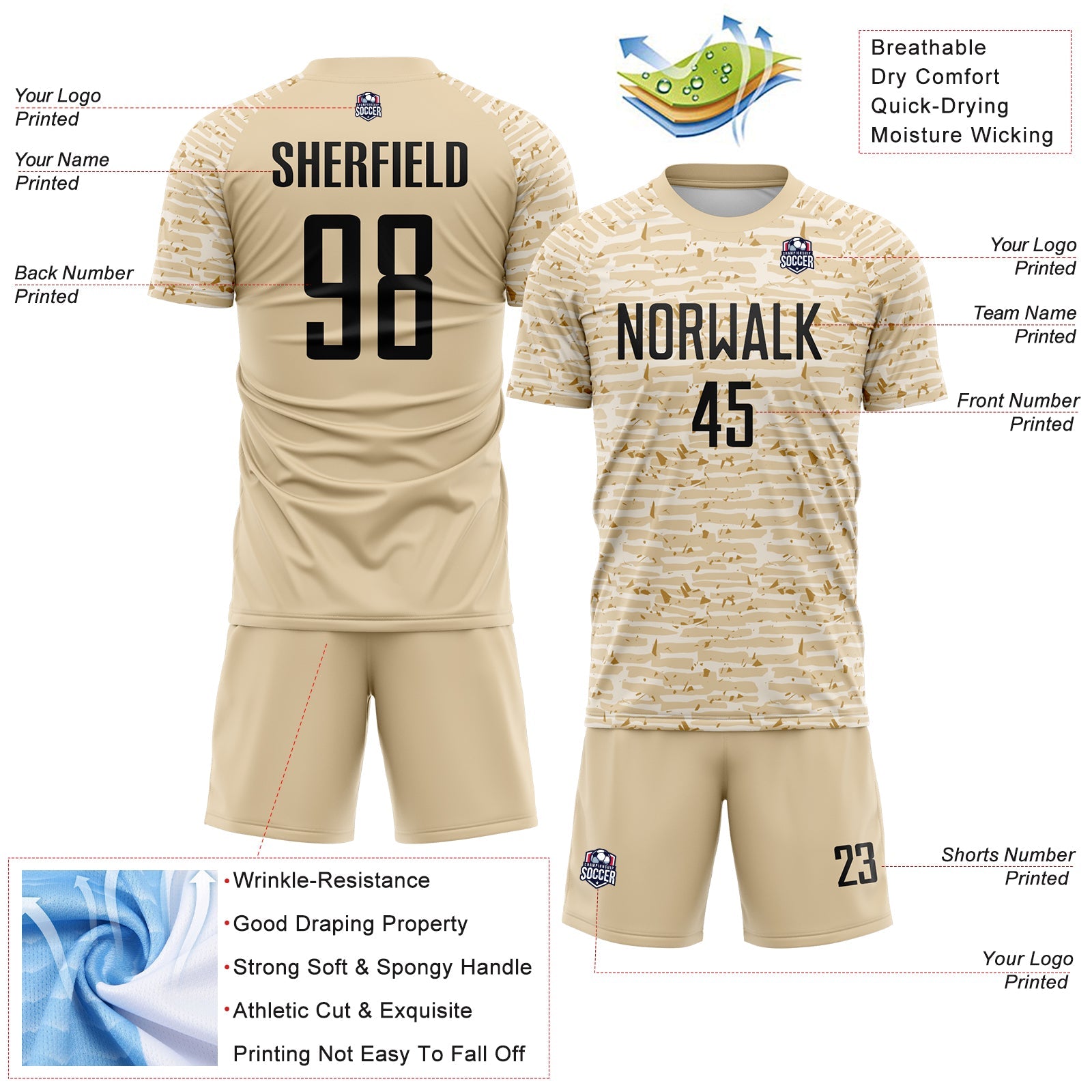 Custom City Cream-Black Distressed Fragment Brush Stroke Sublimation Soccer Uniform Jersey view 4