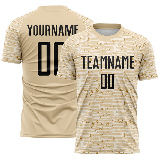 Custom City Cream-Black Distressed Fragment Brush Stroke Sublimation Soccer Uniform Jersey - Main View