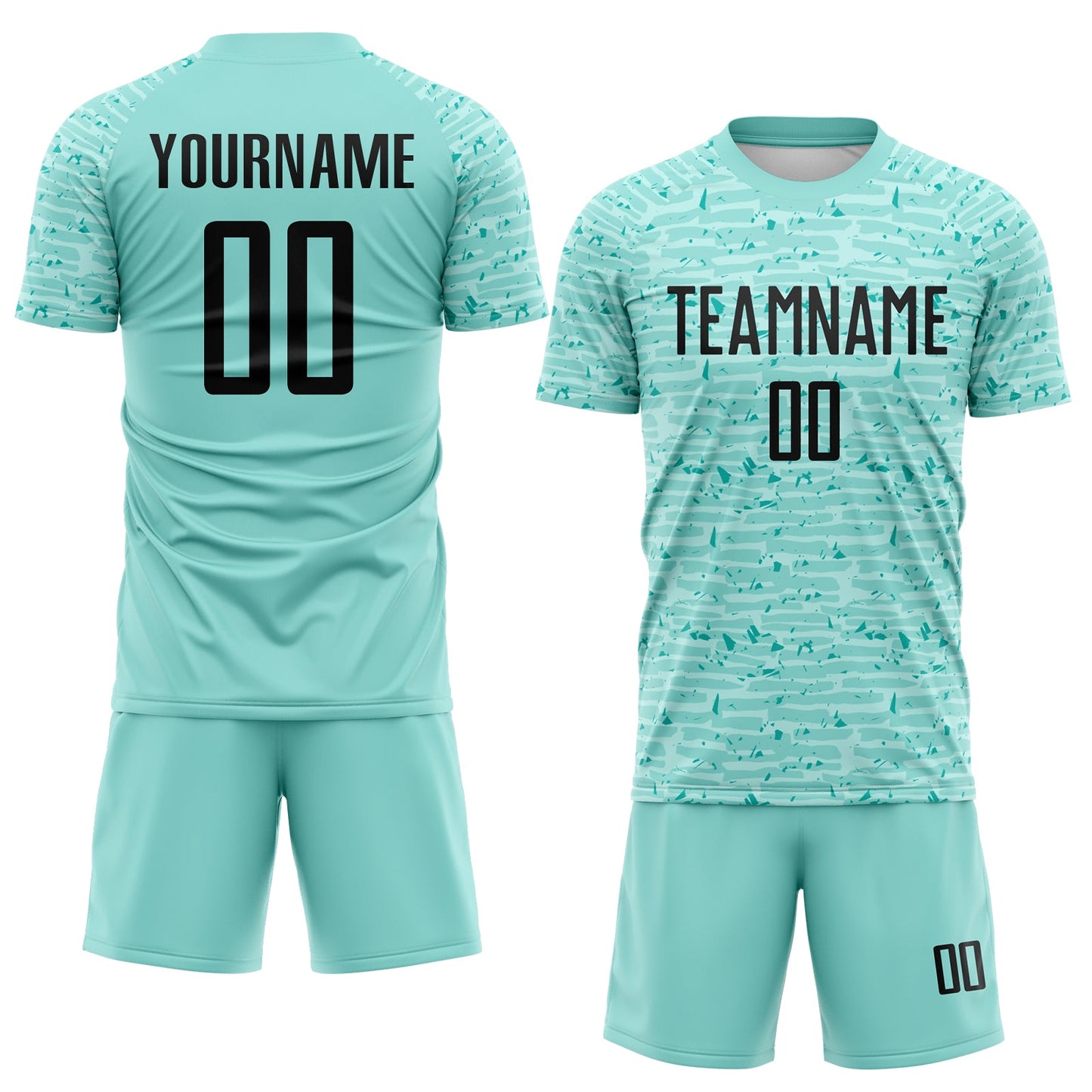 Custom Ice Blue-Black Distressed Fragment Brush Stroke Sublimation Soccer Uniform Jersey view 2