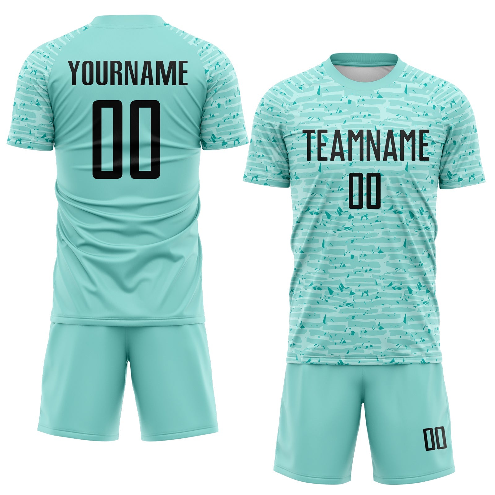 Custom Ice Blue-Black Distressed Fragment Brush Stroke Sublimation Soccer Uniform Jersey view 2