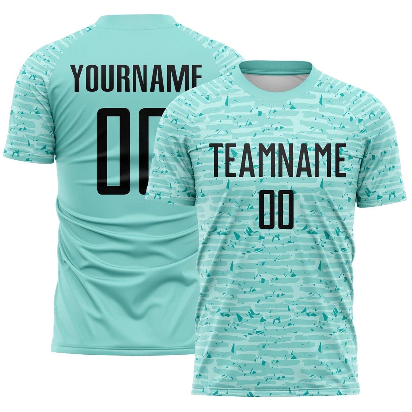 Custom Ice Blue-Black Distressed Fragment Brush Stroke Sublimation Soccer Uniform Jersey - Main View