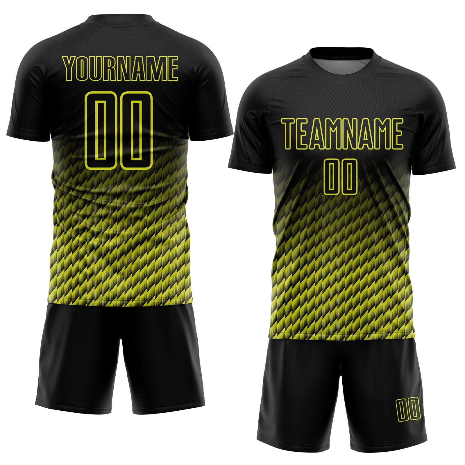 Custom Black-Neon Yellow Geometric Wave Gradient Sublimation Soccer Uniform Jersey view 2