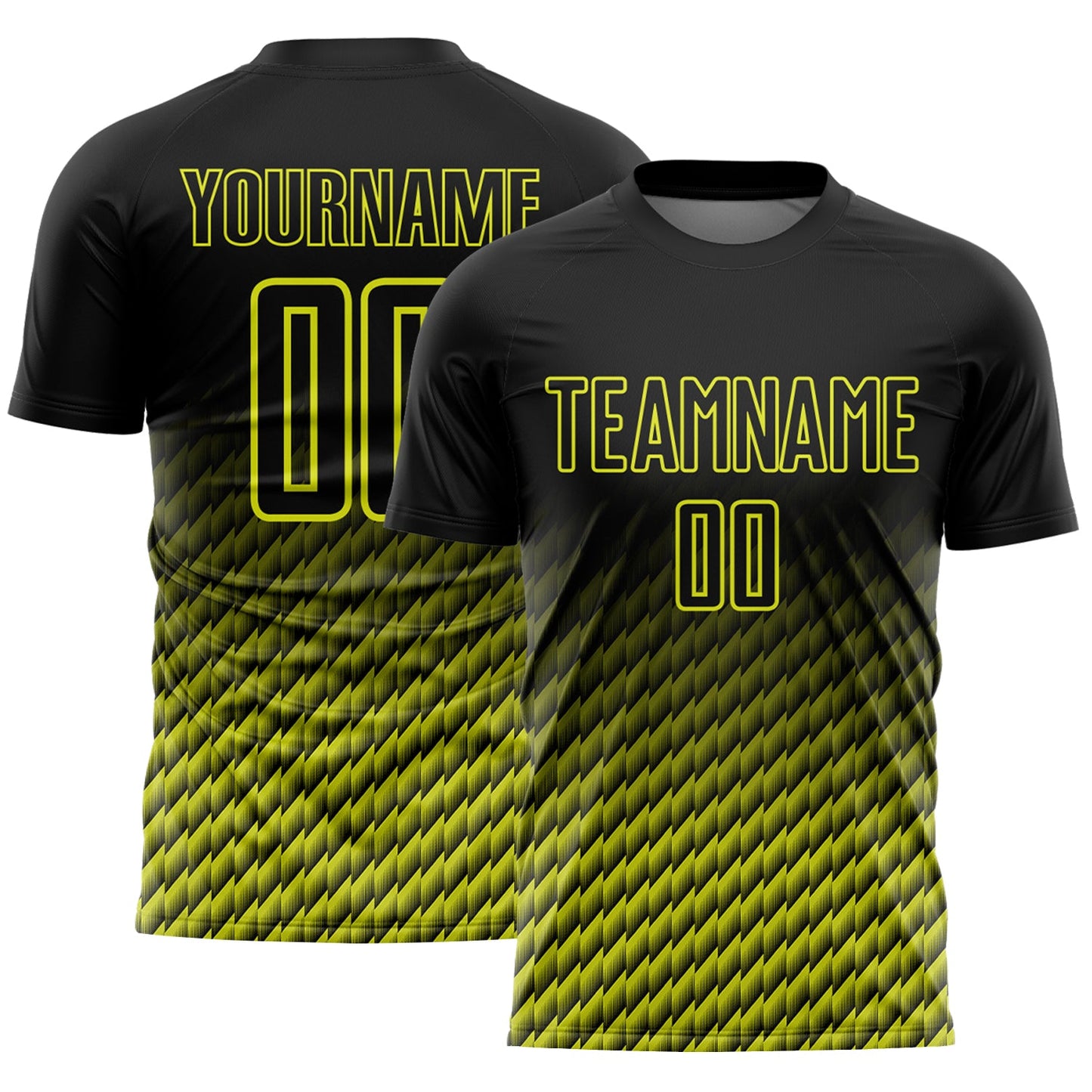 Custom Black-Neon Yellow Geometric Wave Gradient Sublimation Soccer Uniform Jersey - Main View