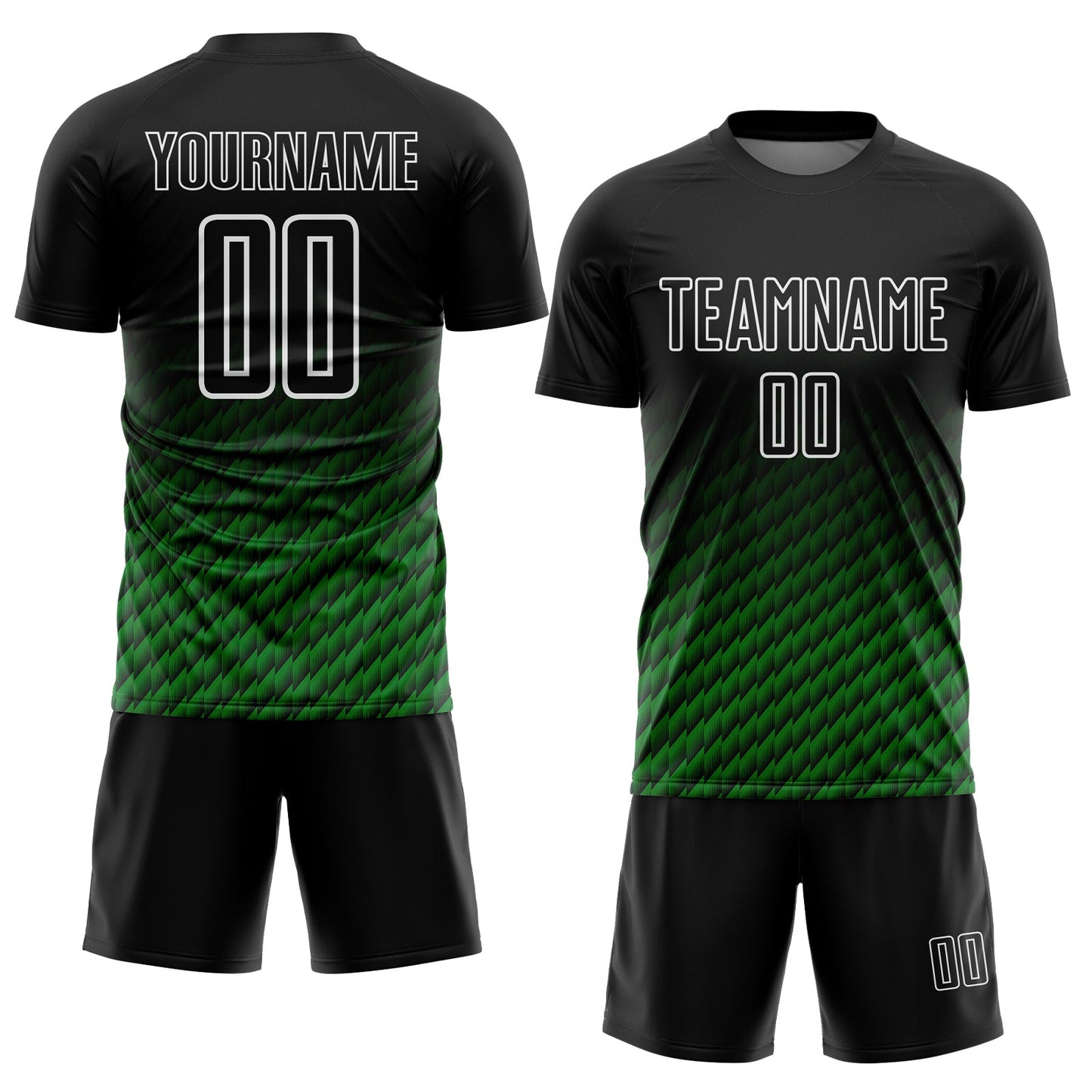 Custom Black Grass Green-White Geometric Wave Gradient Sublimation Soccer Uniform Jersey view 2