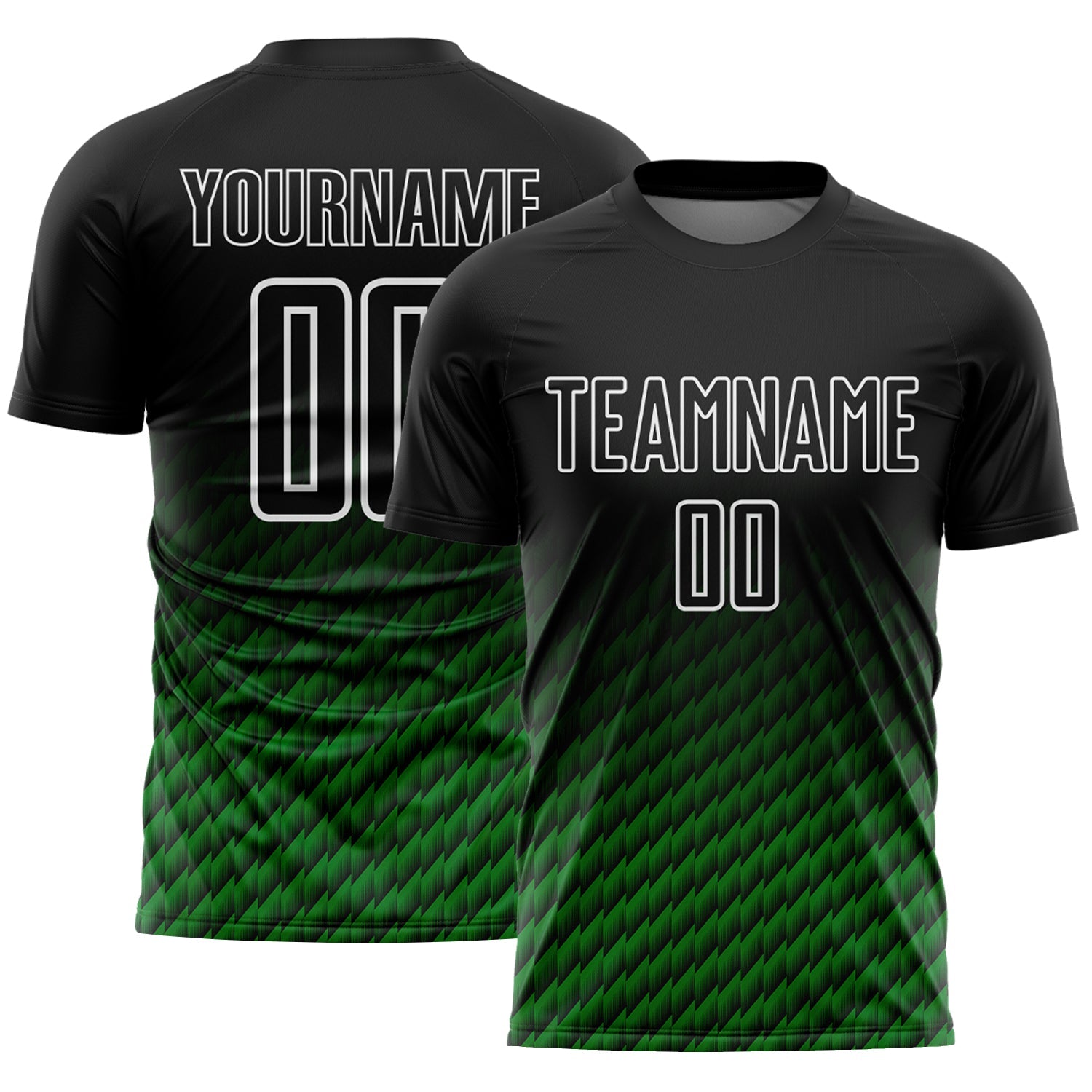 Custom Black Grass Green-White Geometric Wave Gradient Sublimation Soccer Uniform Jersey - Main View