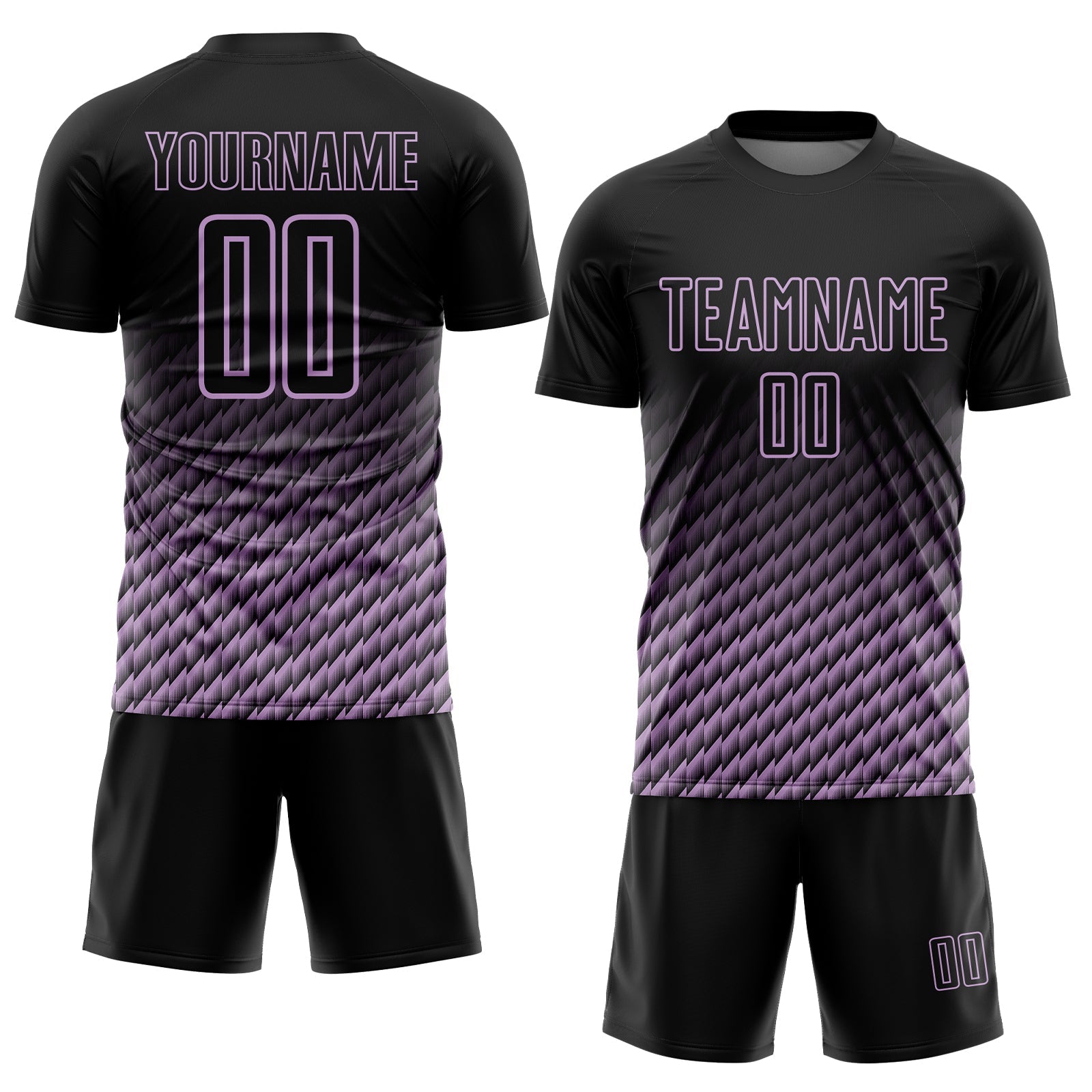 Custom Black-Light Purple Geometric Wave Gradient Sublimation Soccer Uniform Jersey view 2
