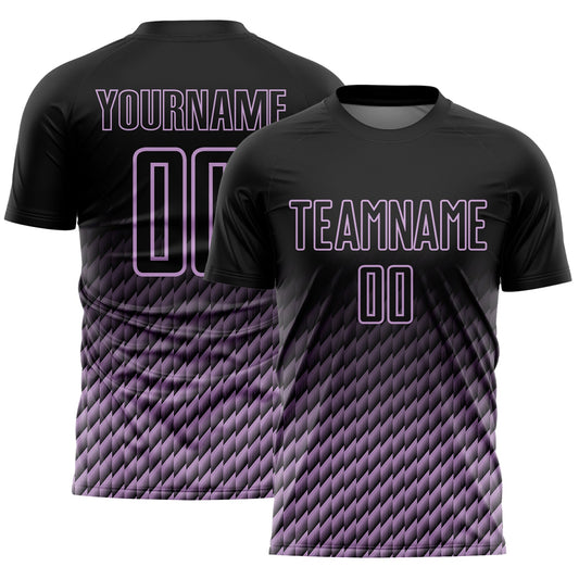 Custom Black-Light Purple Geometric Wave Gradient Sublimation Soccer Uniform Jersey - Main View