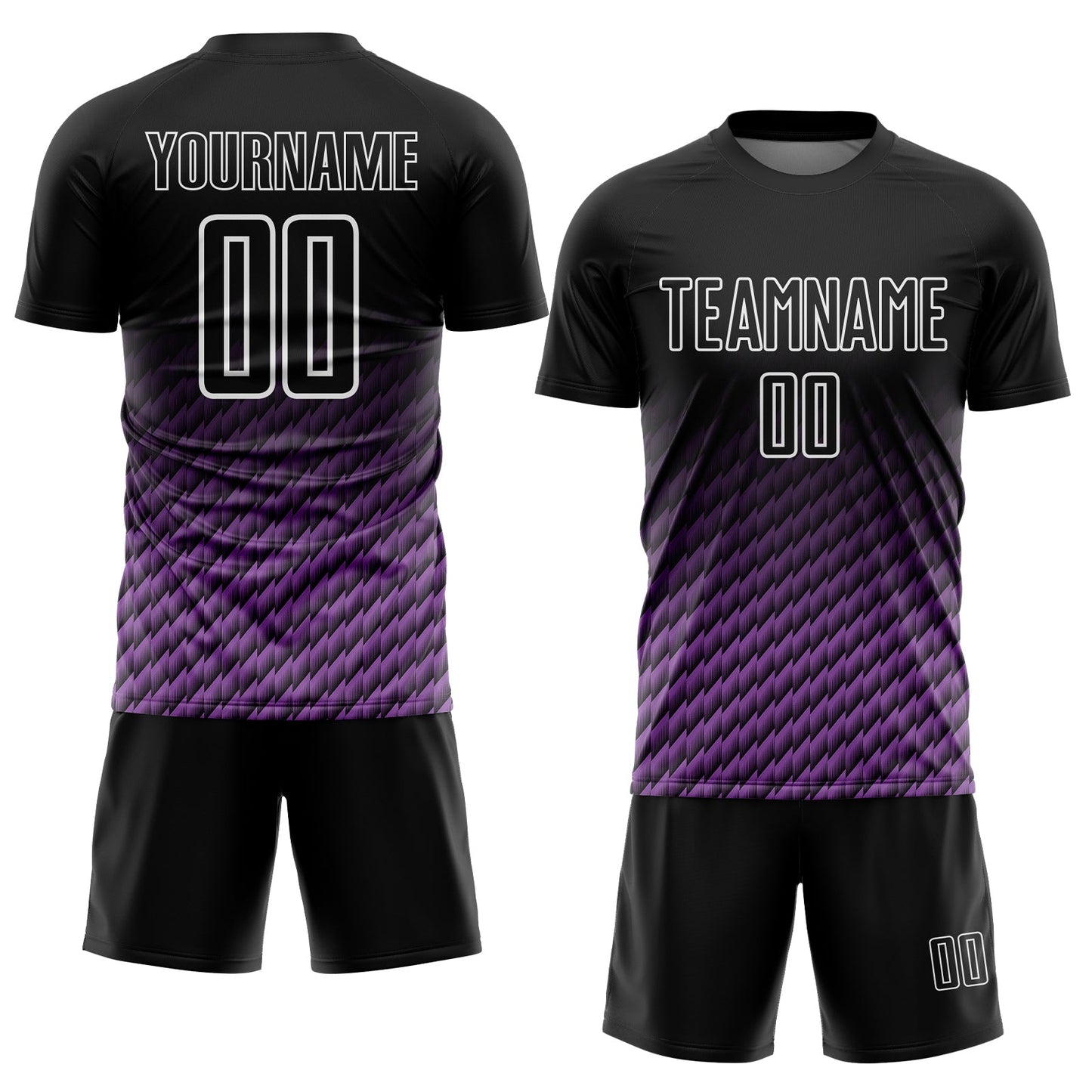 Custom Black Medium Purple-White Geometric Wave Gradient Sublimation Soccer Uniform Jersey view 2