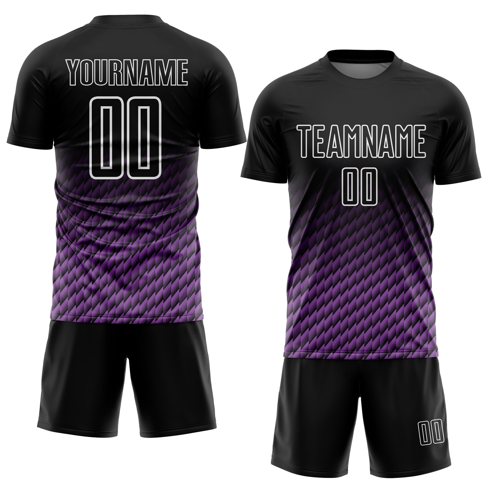 Custom Black Medium Purple-White Geometric Wave Gradient Sublimation Soccer Uniform Jersey view 2