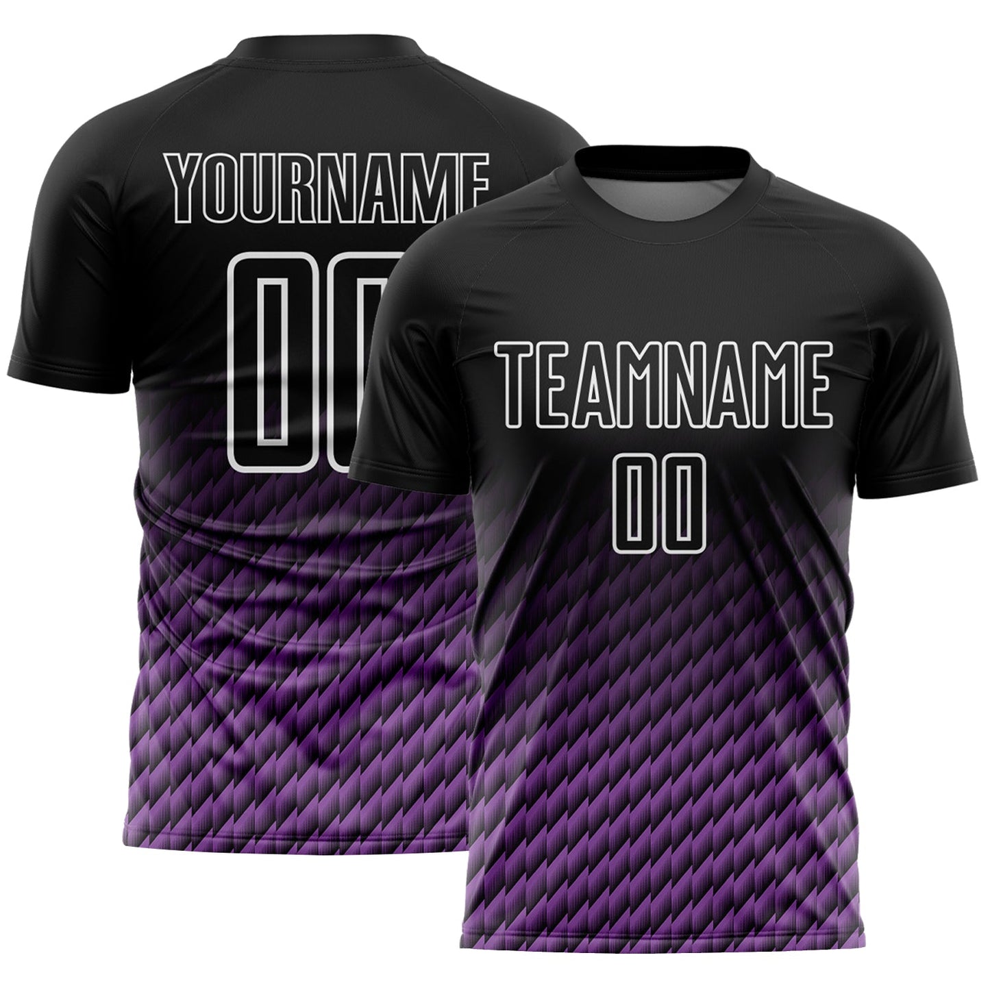 Custom Black Medium Purple-White Geometric Wave Gradient Sublimation Soccer Uniform Jersey - Main View