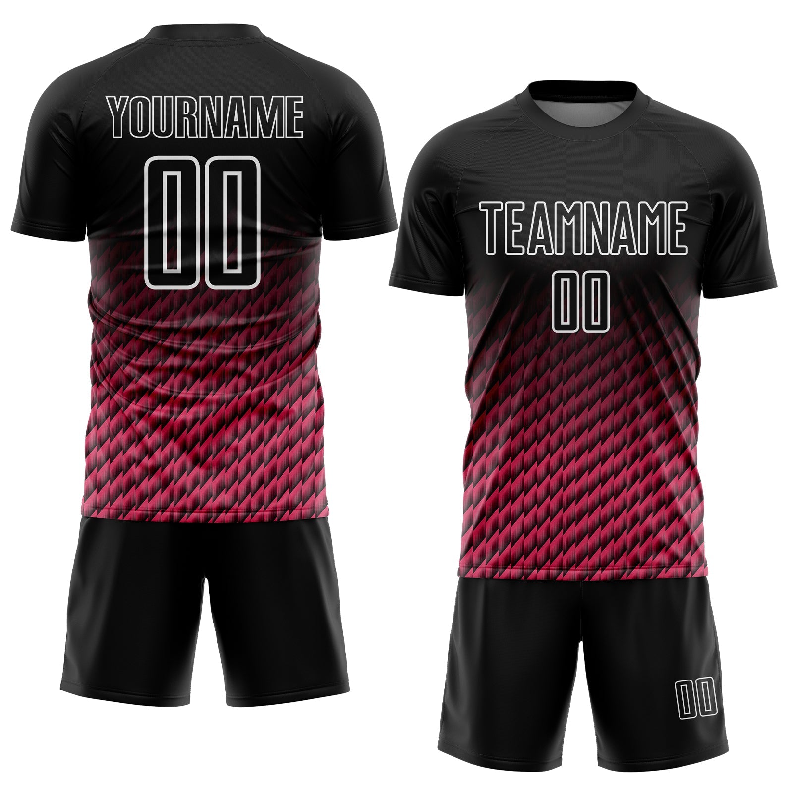 Custom Black Neon Pink-White Geometric Wave Gradient Sublimation Soccer Uniform Jersey view 2